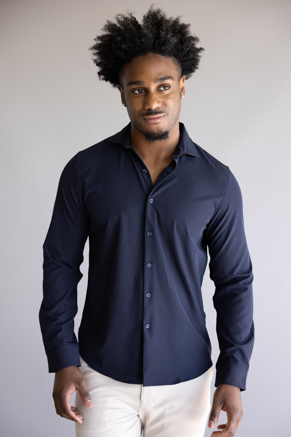 Denim & Flower Dressy Tech Button Up Shirt for Men in Navy