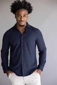 Denim & Flower Dressy Tech Button Up Shirt for Men in Navy