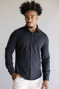 Denim & Flower Dressy Tech Dot Button Up Shirt for Men in Black