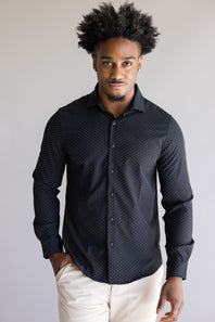 Denim & Flower Dressy Tech Dot Button Up Shirt for Men in Black