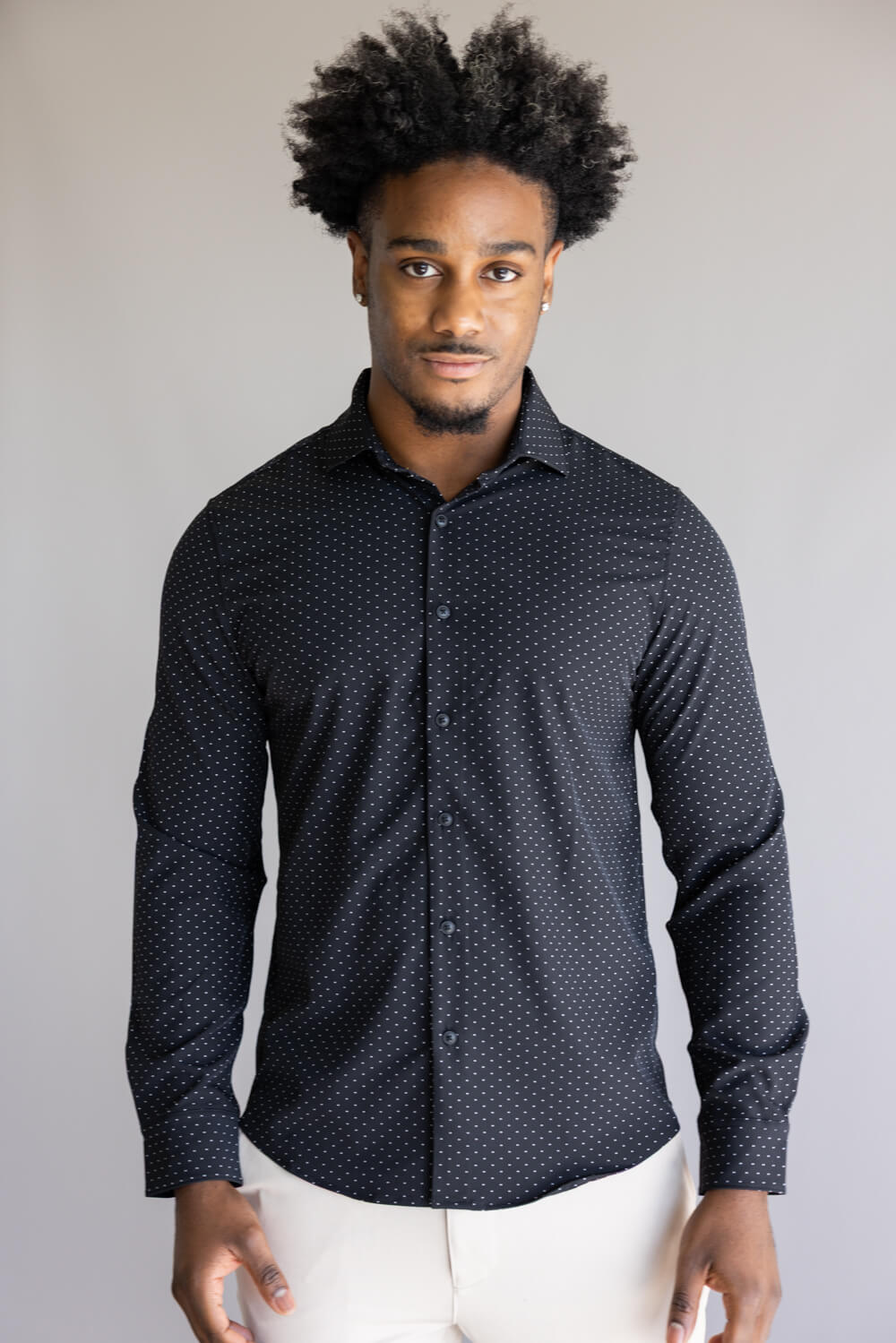 Denim & Flower Dressy Tech Dot Button Up Shirt for Men in Black