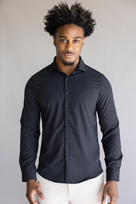 Denim & Flower Dressy Tech Dot Button Up Shirt for Men in Black