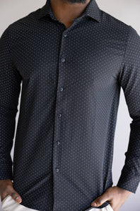 Denim & Flower Dressy Tech Dot Button Up Shirt for Men in Black