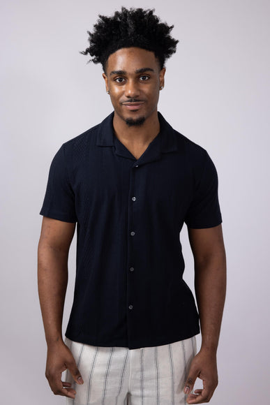 Denim & Flower Textured Knit Button-Down Shirt for Men in Black