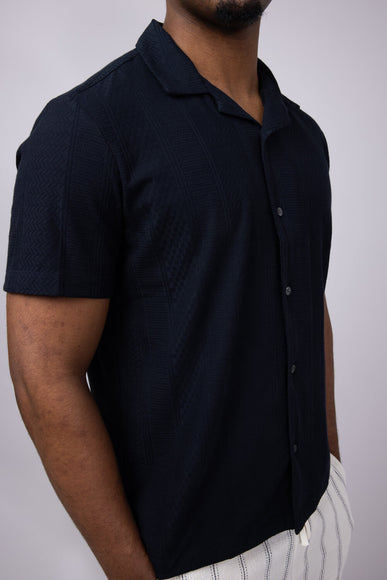 Denim & Flower Textured Knit Button-Down Shirt for Men in Black