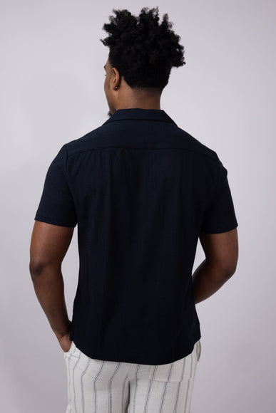Denim & Flower Textured Knit Button-Down Shirt for Men in Black