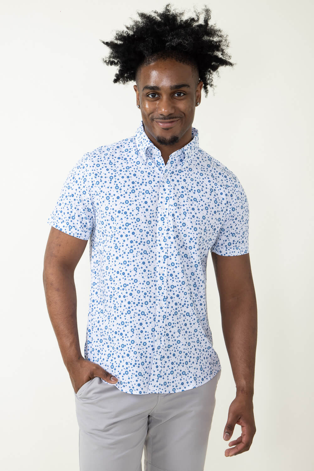 Denim Flower Dressy Tech Shirt for Men in Blue Floral CTS 266A WHI Glik s