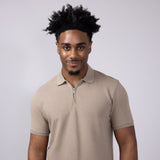 Denim & Flower Textured Zip Polo Shirt for Men in Taupe