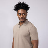 Denim & Flower Textured Zip Polo Shirt for Men in Taupe