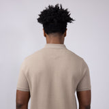 Denim & Flower Textured Zip Polo Shirt for Men in Taupe