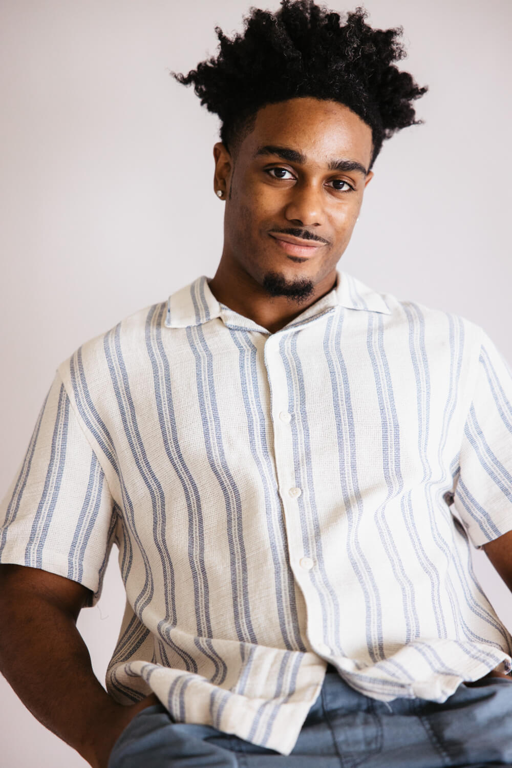 Denim & Flower Textured Striped Button Up Shirt for Men in