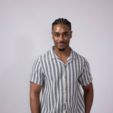 Vertical Stripe Woven Button Up Shirt for Men in Navy
