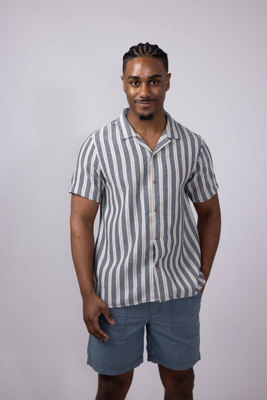Vertical Stripe Woven Button Up Shirt for Men in Navy