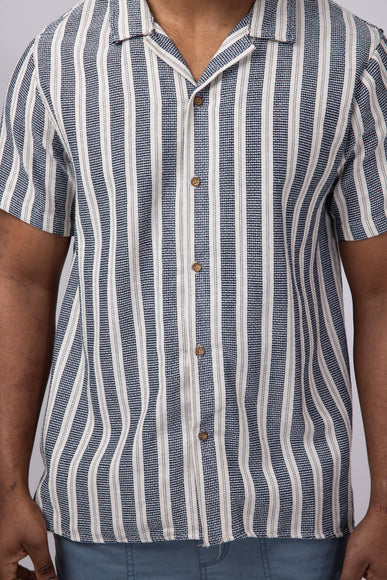 Vertical Stripe Woven Button Up Shirt for Men in Navy