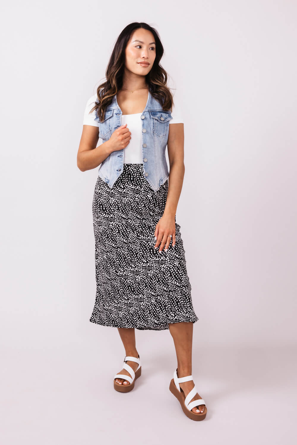 Be Cool Ditsy Dots Midi Skirt for Women in Black | 71063-BLACKDOTS