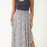 Ditsy Floral Hi-Low Midi Skirt for Women in Sand
