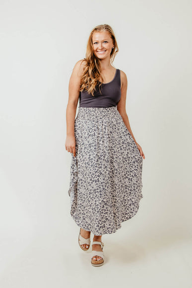 Ditsy Floral Hi-Low Midi Skirt for Women in Sand