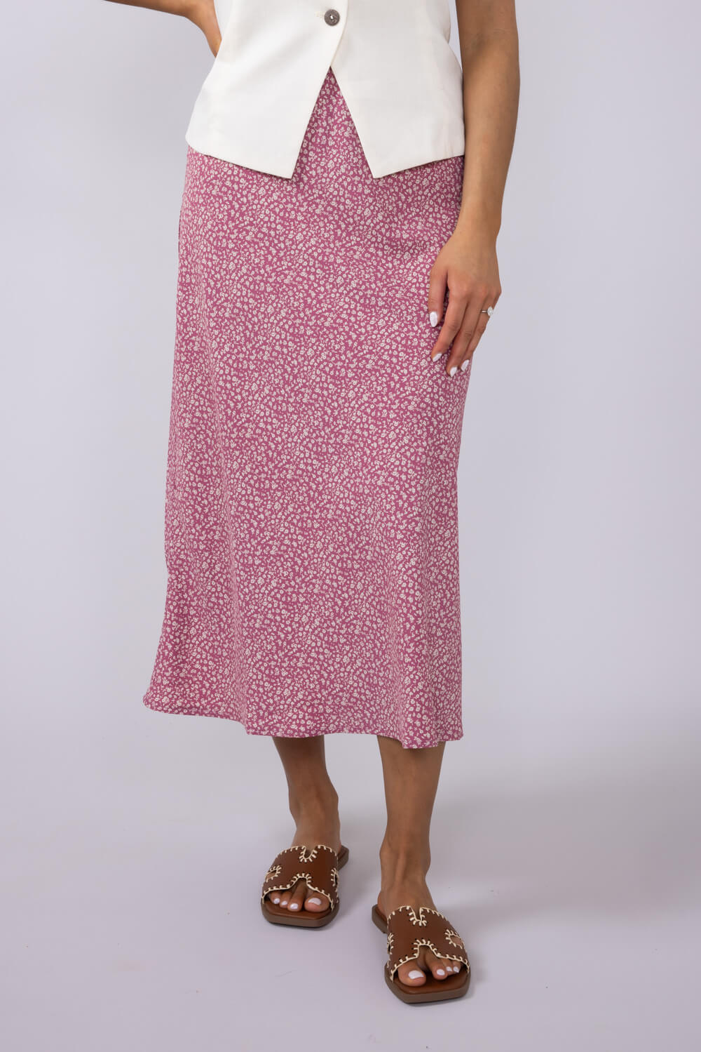 Ditsy Floral Midi Skirt for Women in Mauve