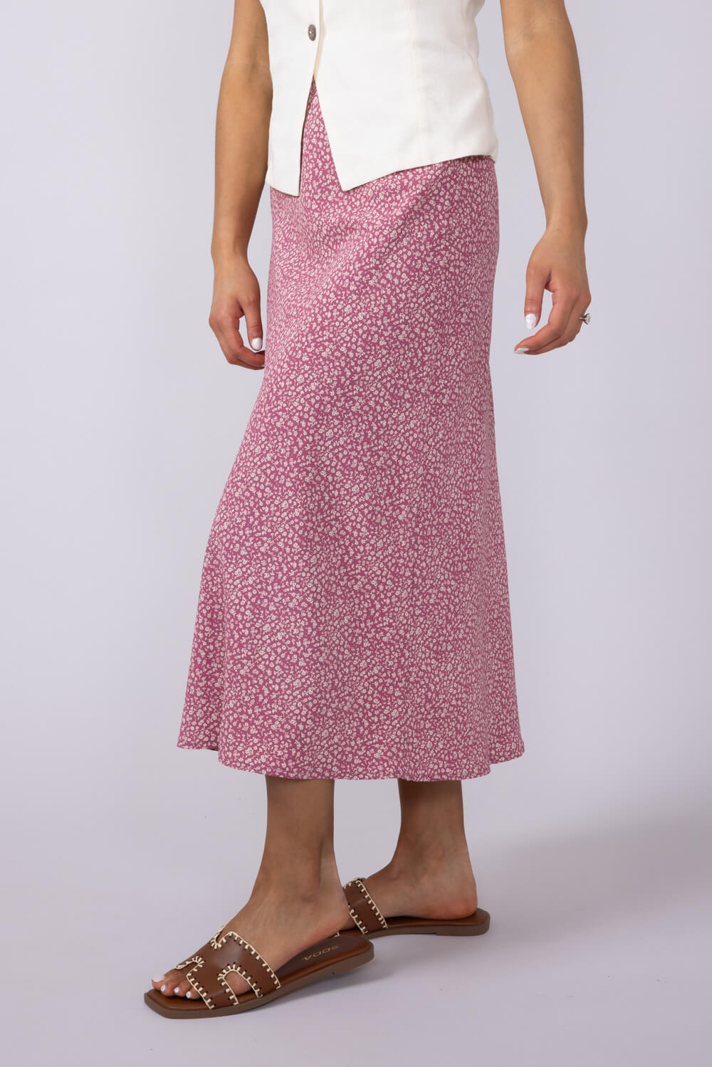 Ditsy Floral Midi Skirt for Women in Mauve