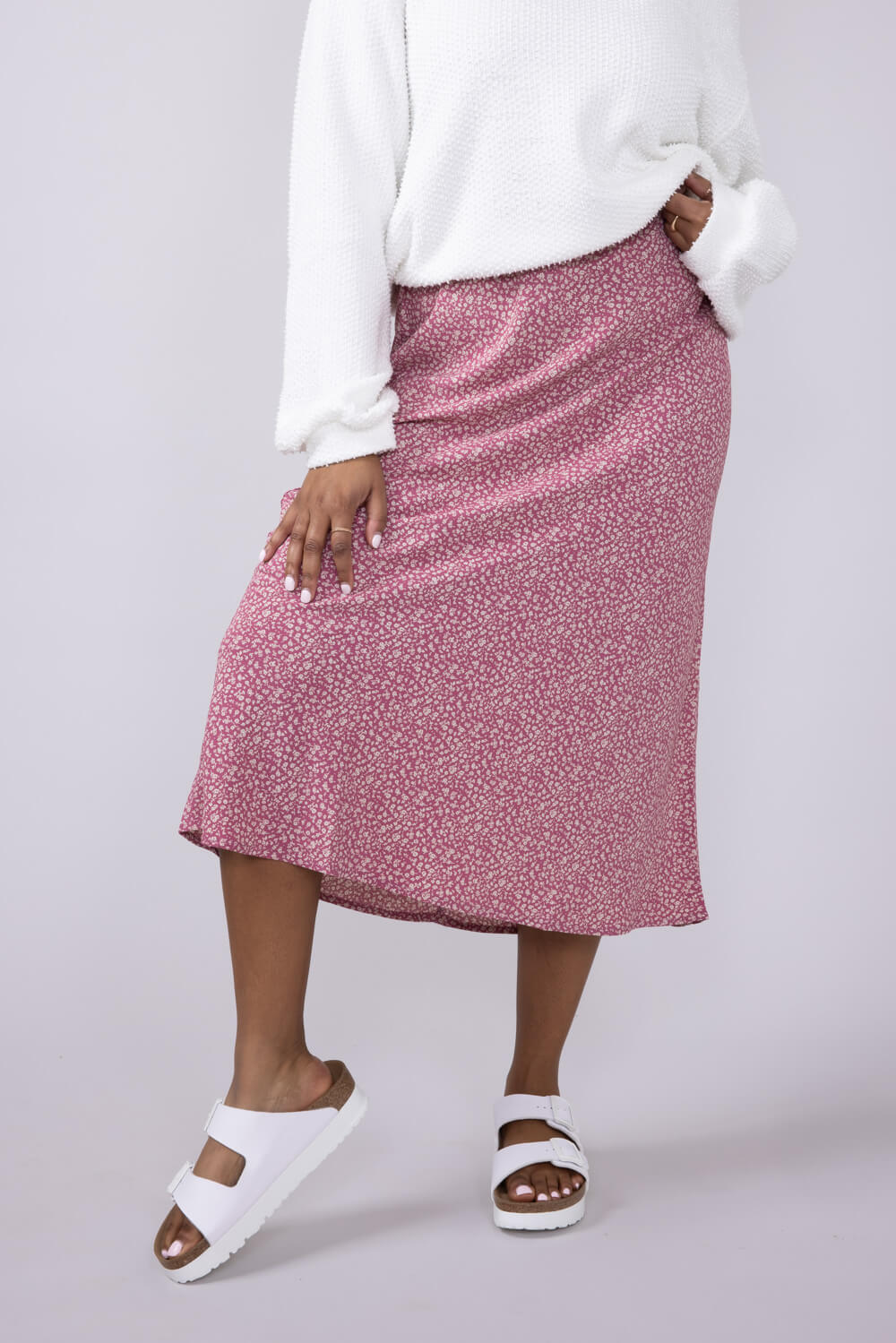 Ditsy Floral Midi Skirt for Women in Mauve