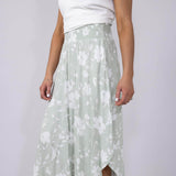 Ditsy Floral Hi-Low Midi Skirt for Women in Sage