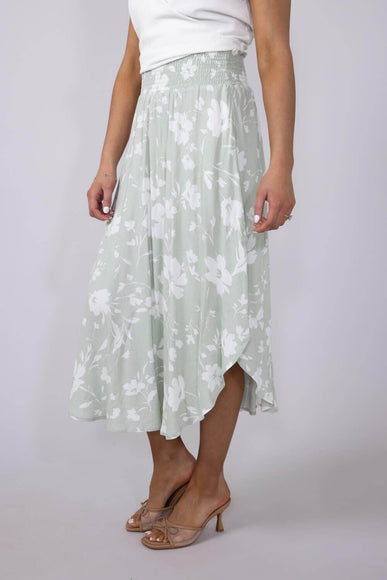 Ditsy Floral Hi-Low Midi Skirt for Women in Sage