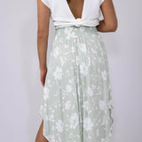 Ditsy Floral Hi-Low Midi Skirt for Women in Sage