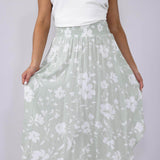 Ditsy Floral Hi-Low Midi Skirt for Women in Sage
