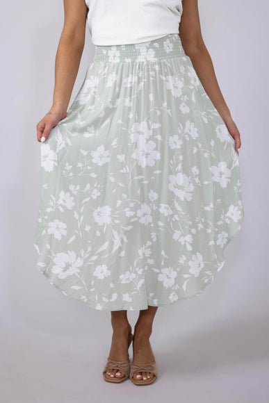 Ditsy Floral Hi-Low Midi Skirt for Women in Sage