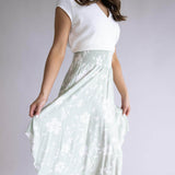 Ditsy Floral Hi-Low Midi Skirt for Women in Sage