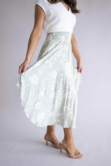 Ditsy Floral Hi-Low Midi Skirt for Women in Sage