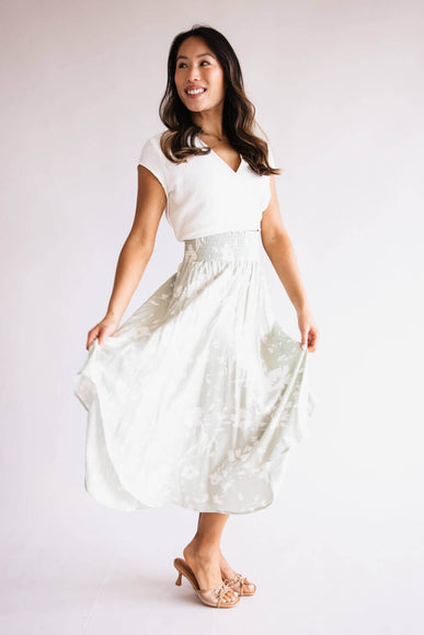 Ditsy Floral Hi-Low Midi Skirt for Women in Sage