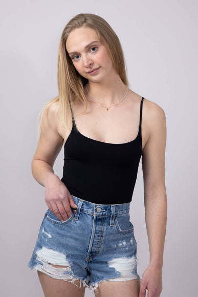 Double-Knit Spaghetti Strap Bodysuit for Women in Black