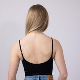 Double-Knit Spaghetti Strap Bodysuit for Women in Black