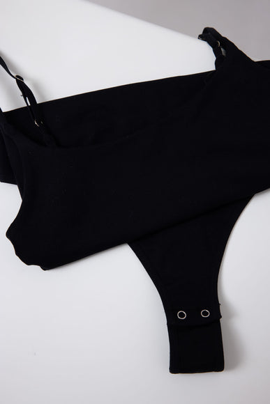 Double-Knit Spaghetti Strap Bodysuit for Women in Black