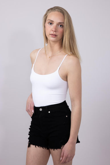 Double-Knit Spaghetti Strap Bodysuit for Women in White