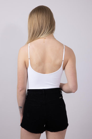 Double-Knit Spaghetti Strap Bodysuit for Women in White