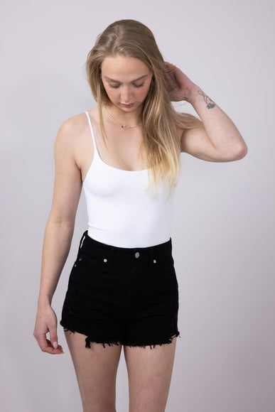 Double-Knit Spaghetti Strap Bodysuit for Women in White