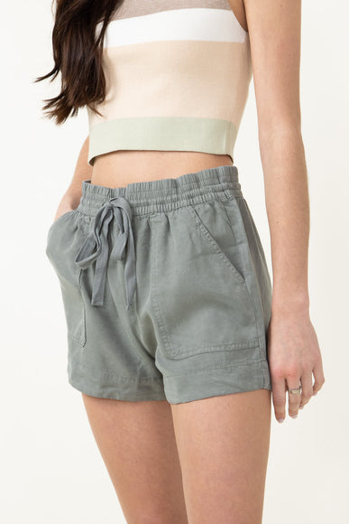 Drawstring Pocket Shorts for Women in Green