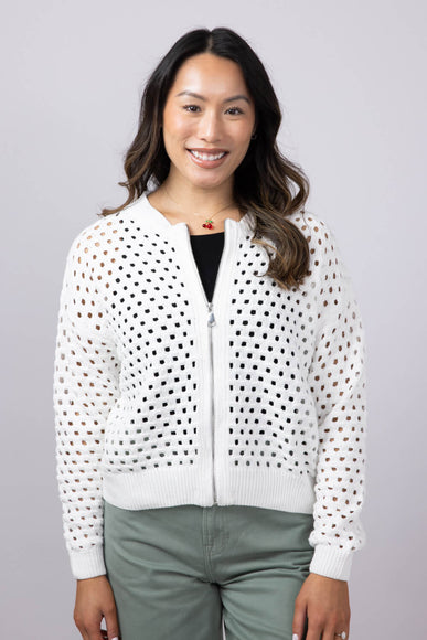 Elan Open Knit Front Zip Cardigan for Women in White
