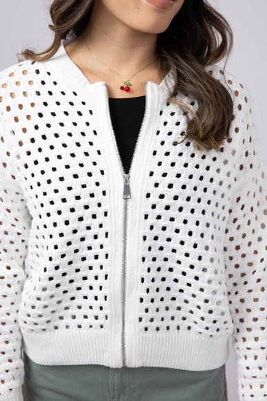 Elan Open Knit Front Zip Cardigan for Women in White