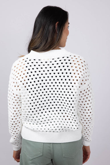 Elan Open Knit Front Zip Cardigan for Women in White