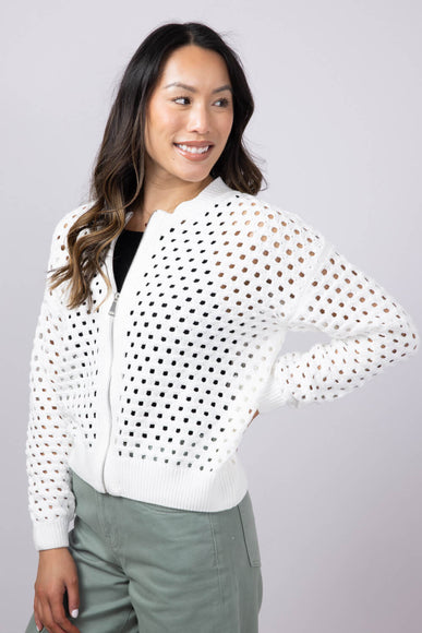 Elan Open Knit Front Zip Cardigan for Women in White