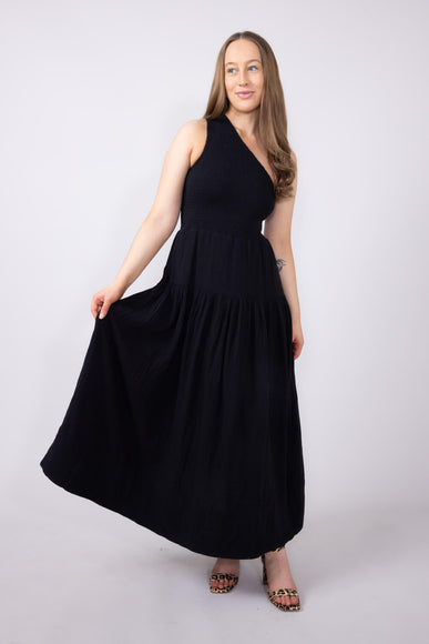 Elan One Shoulder Smocked Dress for Women in Black