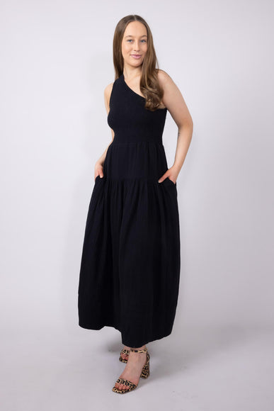 Elan One Shoulder Smocked Dress for Women in Black