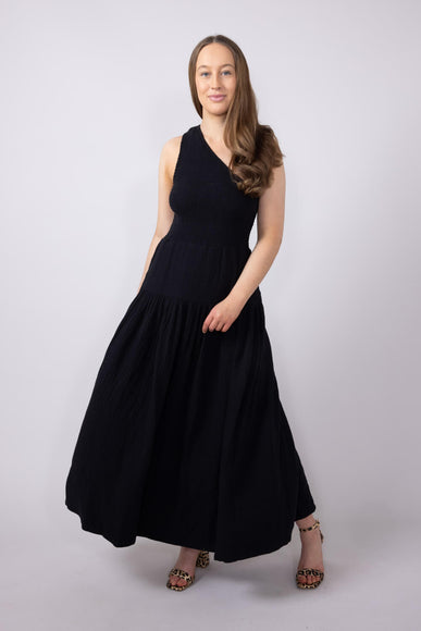 Elan One Shoulder Smocked Dress for Women in Black
