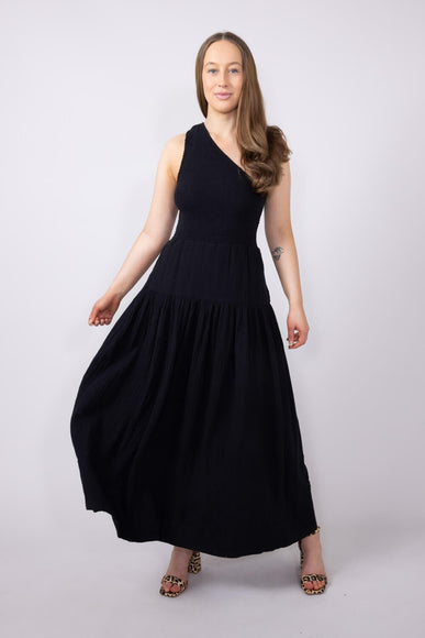 Elan One Shoulder Smocked Dress for Women in Black