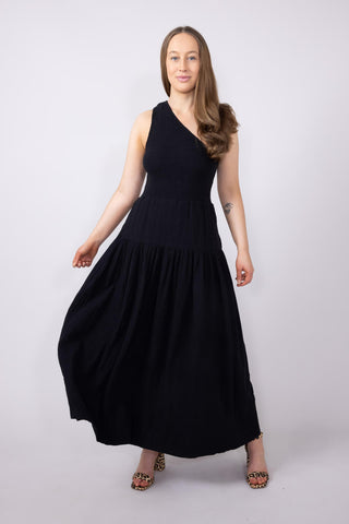 Elan One Shoulder Smocked Dress for Women in Black