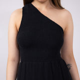 Elan One Shoulder Smocked Dress for Women in Black