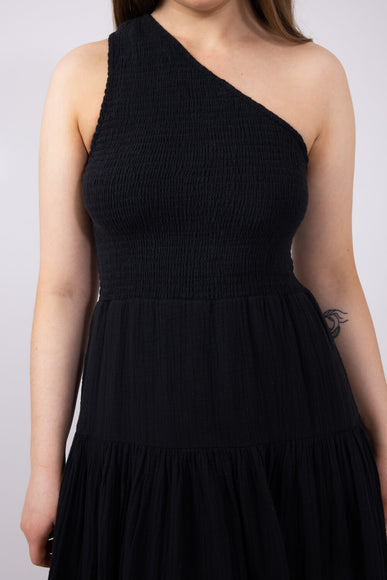 Elan One Shoulder Smocked Dress for Women in Black